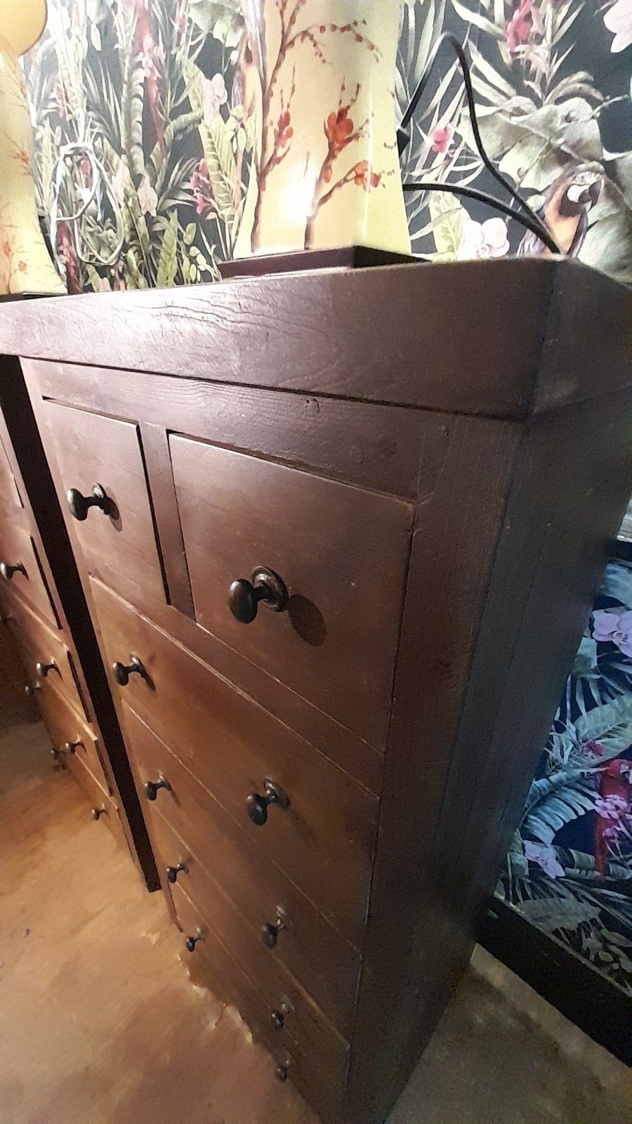 Pair Of Thick Solid Stained  Pine Tall Chests Of Drawers, Hand Made photo 699.0