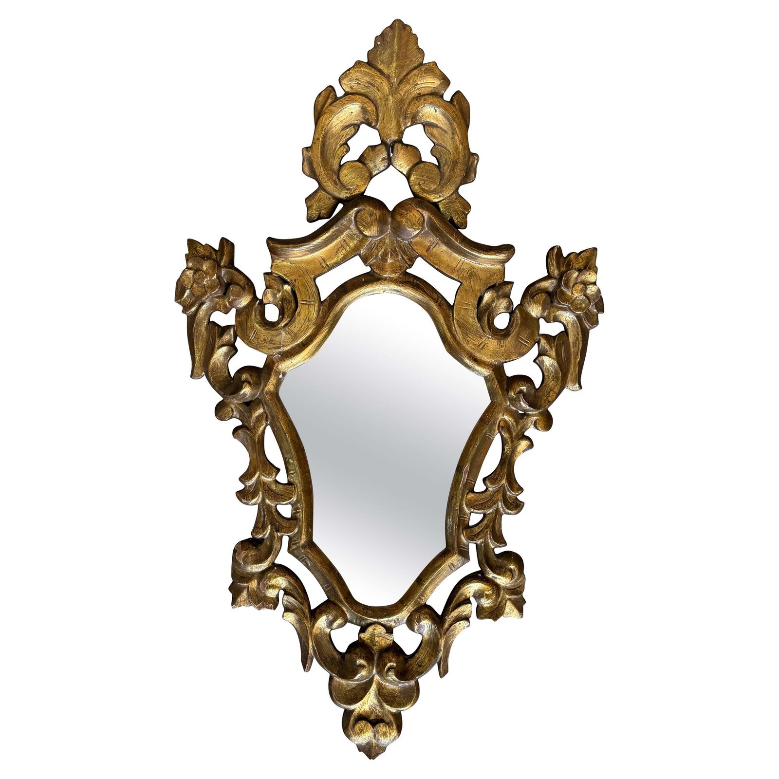 Spanish 20th Baroque Style Carved Walnut Ormolu Gilded Mirror