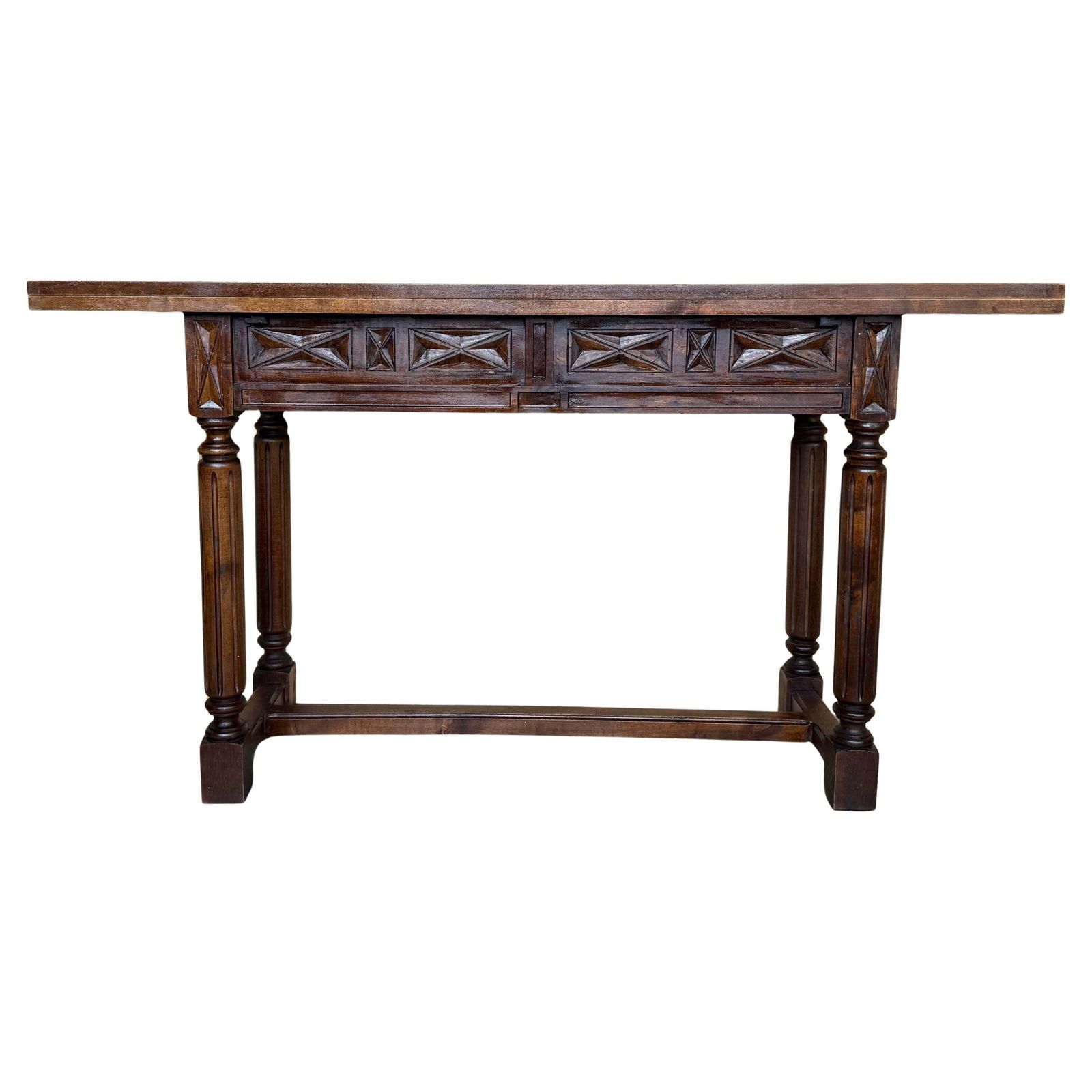 20th Century Spanish Console Fold Out Farm Table With Wood Stretcher
