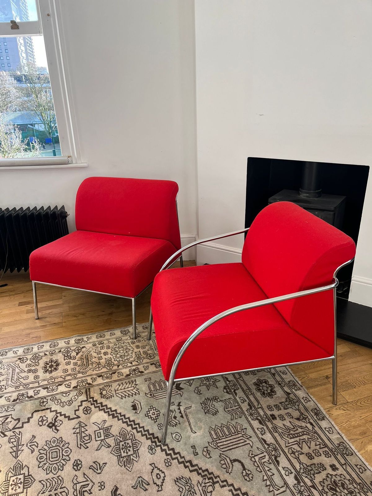 Set Of 'Stylex' Retro Red Accent Armchairs With Chrome Legs