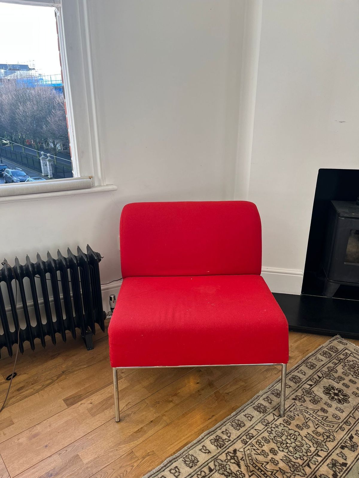 Set Of 'Stylex' Retro Red Accent Armchairs With Chrome Legs photo vinterior