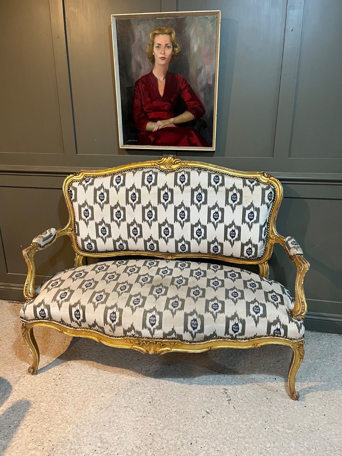 Antique French Sofa In Gilded & Carved Wood Louis XV Style