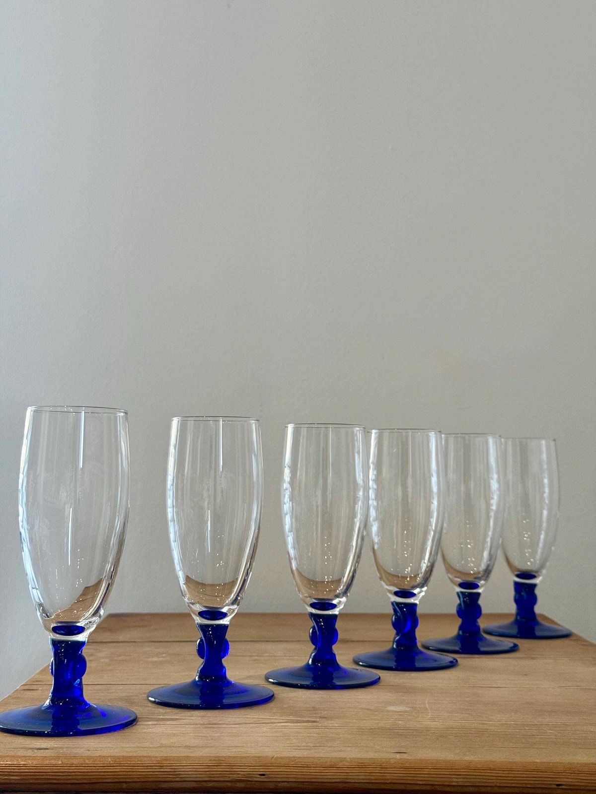 Vintage French Cobalt Blue Champagne Flutes photo vinterior