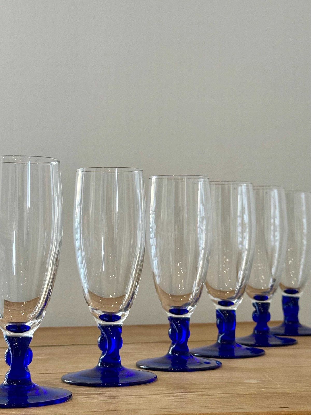 Vintage French Cobalt Blue Champagne Flutes photo buy