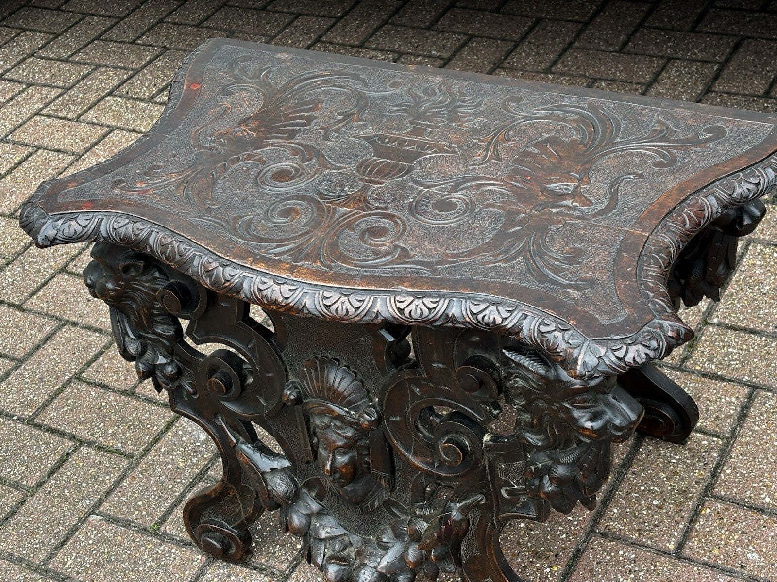 photo for sale Victorian Italian Carved Walnut Low Lamp / Side Table. Superb Quality.