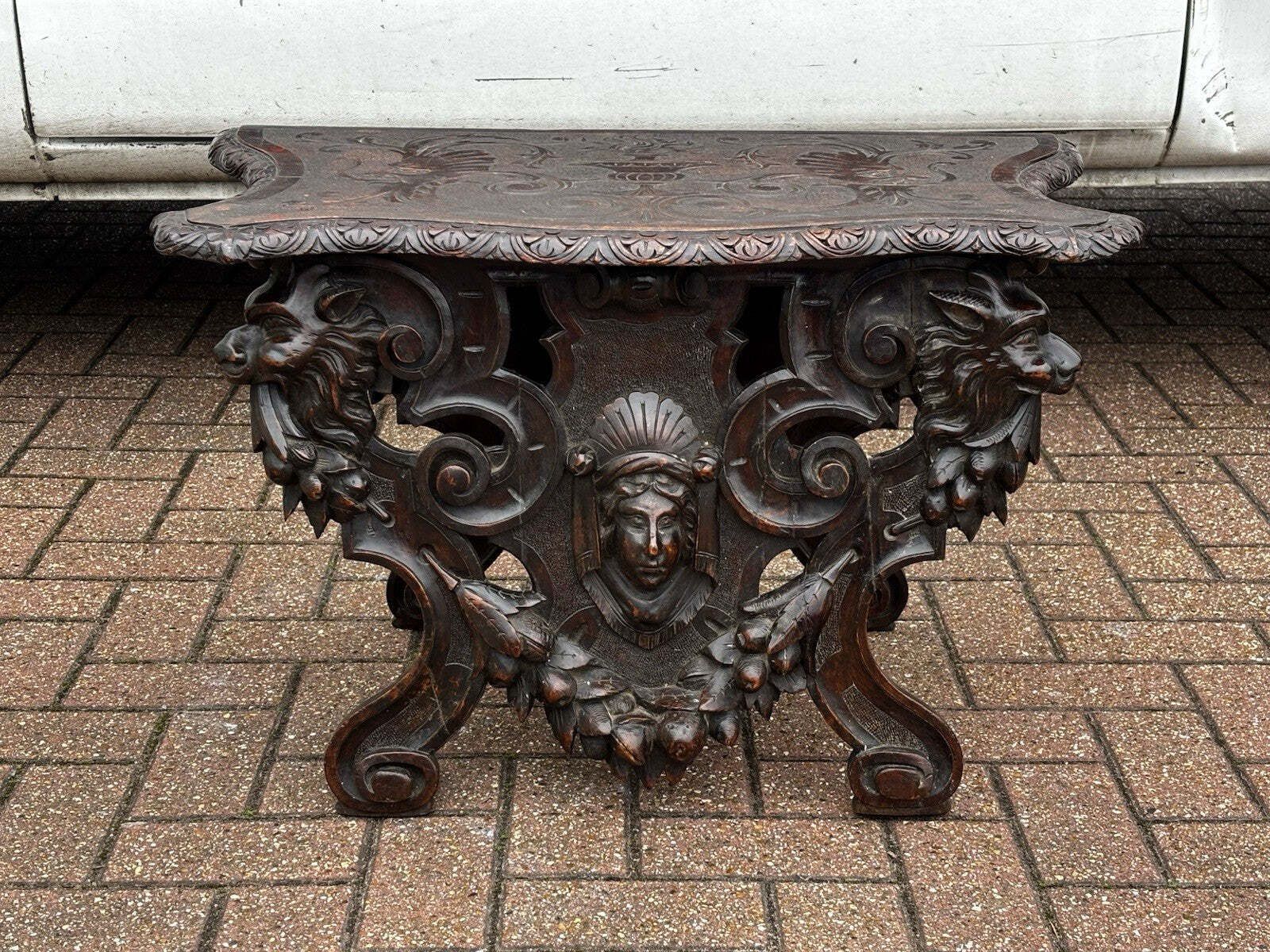 Furniture Victorian Italian Carved Walnut Low Lamp / Side Table. Superb Quality. photo
