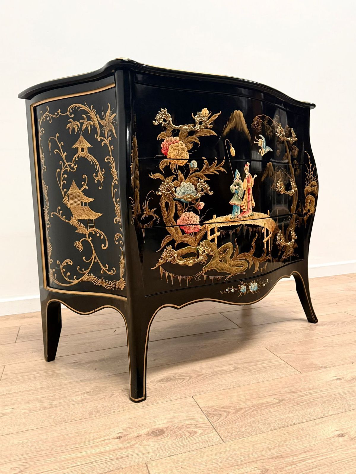 Black Lacquer Chest Hand Painted Decorative Chinese Antique 0229. photo furniture