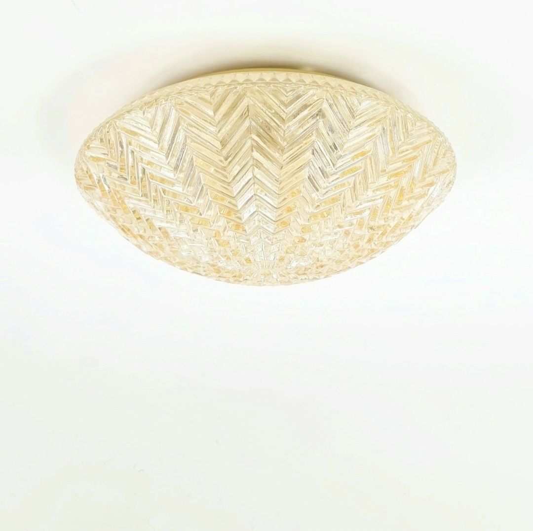Mid Century/Art Deco Geometrische Amberkleurige Glazen Plafondlamp Van Limburg, Duitsland, Jaren 1970 photo furniture
