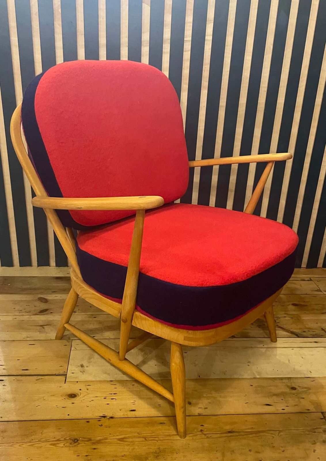 Vintage Ercol Windsor 334 Armchair Fully Restored With Hand Dyed Blood Pink Bilberry Wool Covers photo furniture