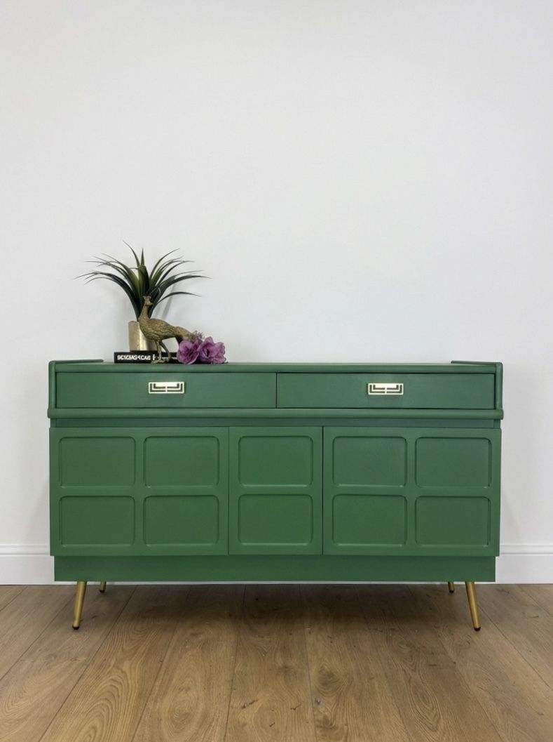 Refinished Mid Century Bright Green Nathan Drinks Sideboard Tv Stand