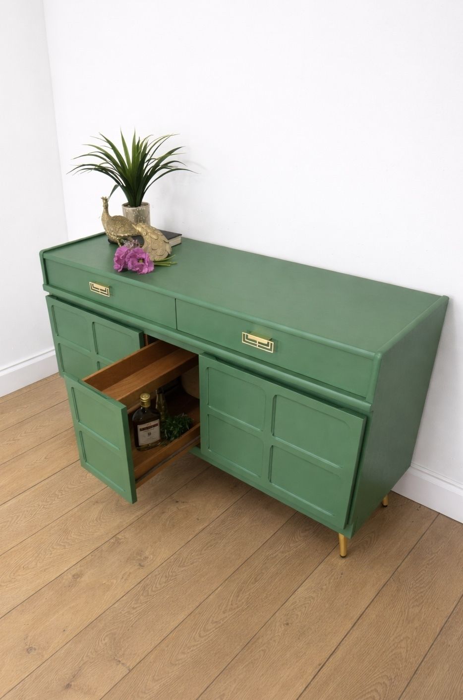 photo for sale Refinished Mid Century Bright Green Nathan Drinks Sideboard Tv Stand