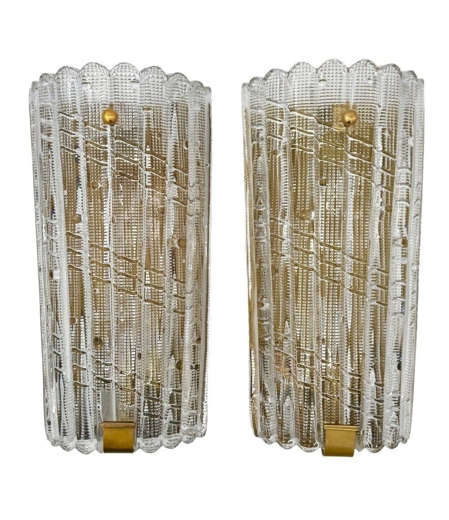 A Large Pair Of Swedish 1960s Orrefors Glass And Brass Wall Sconces By Carl Fagerlund photo vinterior