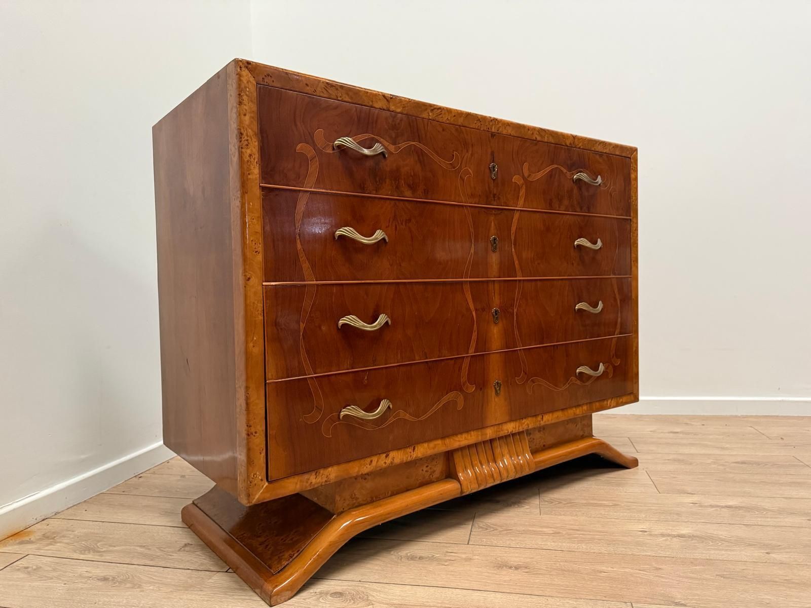 Beautiful Italian Inlaid Art Deco Walnut Route Chest Dresser Delivery Available 0179. photo buy