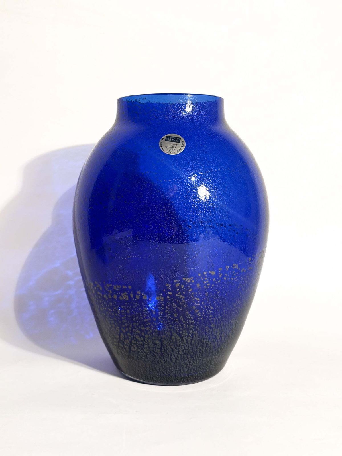 Blue Murano Glass Vase With Silver Inserts, Il Vetro Dei Dogi, 1980s