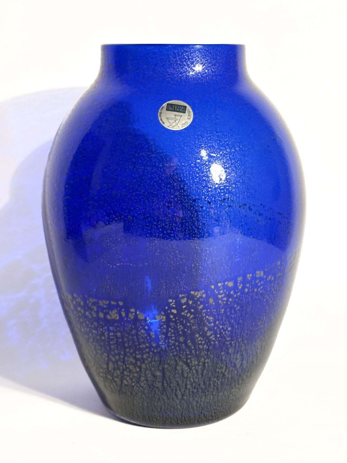 Blue Murano Glass Vase With Silver Inserts, Il Vetro Dei Dogi, 1980s photo 188.0