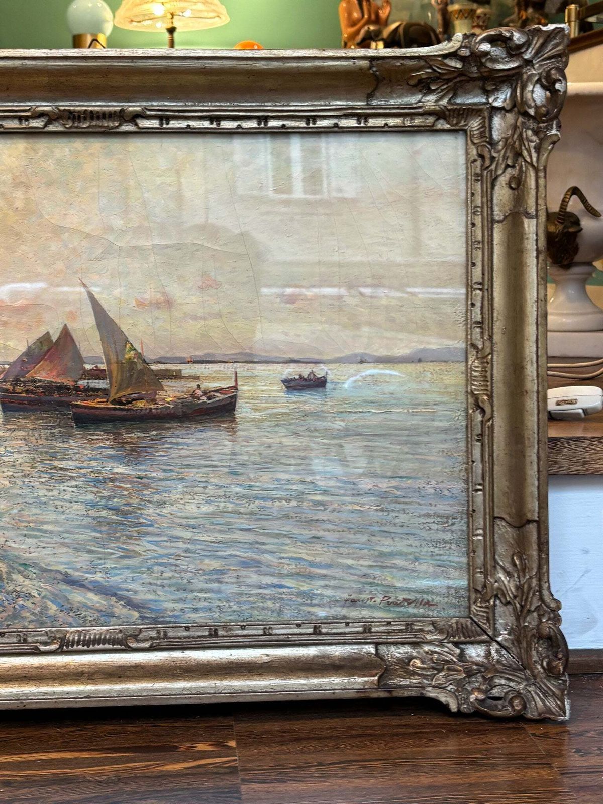 Oil Painting On Panel Of Marina By Fausto Pratella, 1950s photo Art