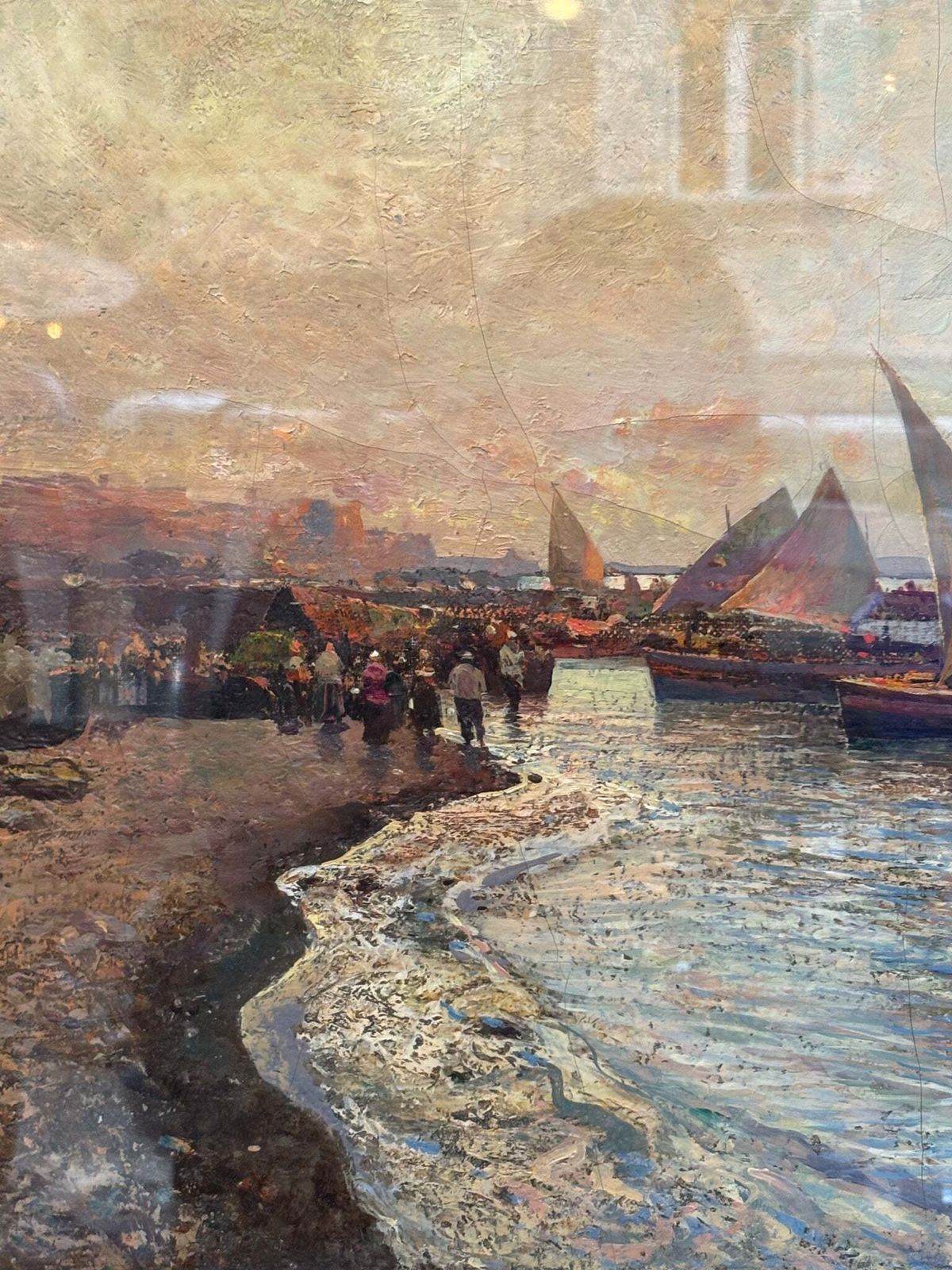 Oil Painting On Panel Of Marina By Fausto Pratella, 1950s photo vintage