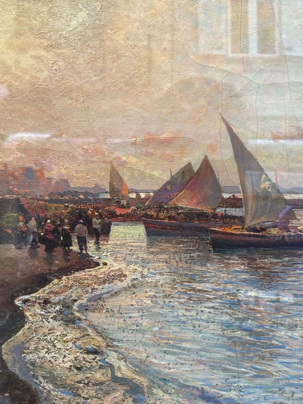 photo vinterior Oil Painting On Panel Of Marina By Fausto Pratella, 1950s
