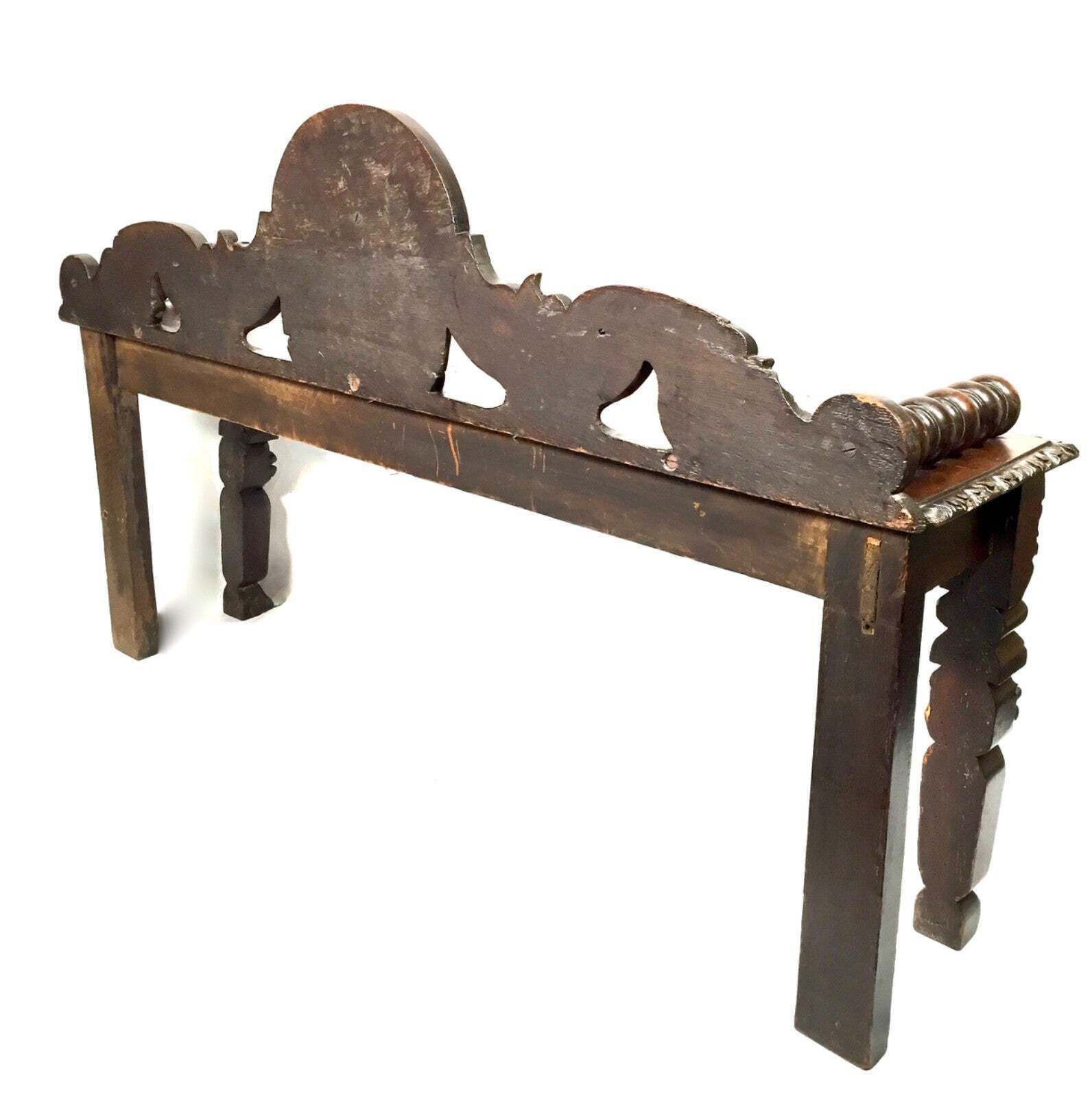 349.0 Antique Oak Carved 19th Century Green Man Window Seat / Bench / Gothic Revival photo