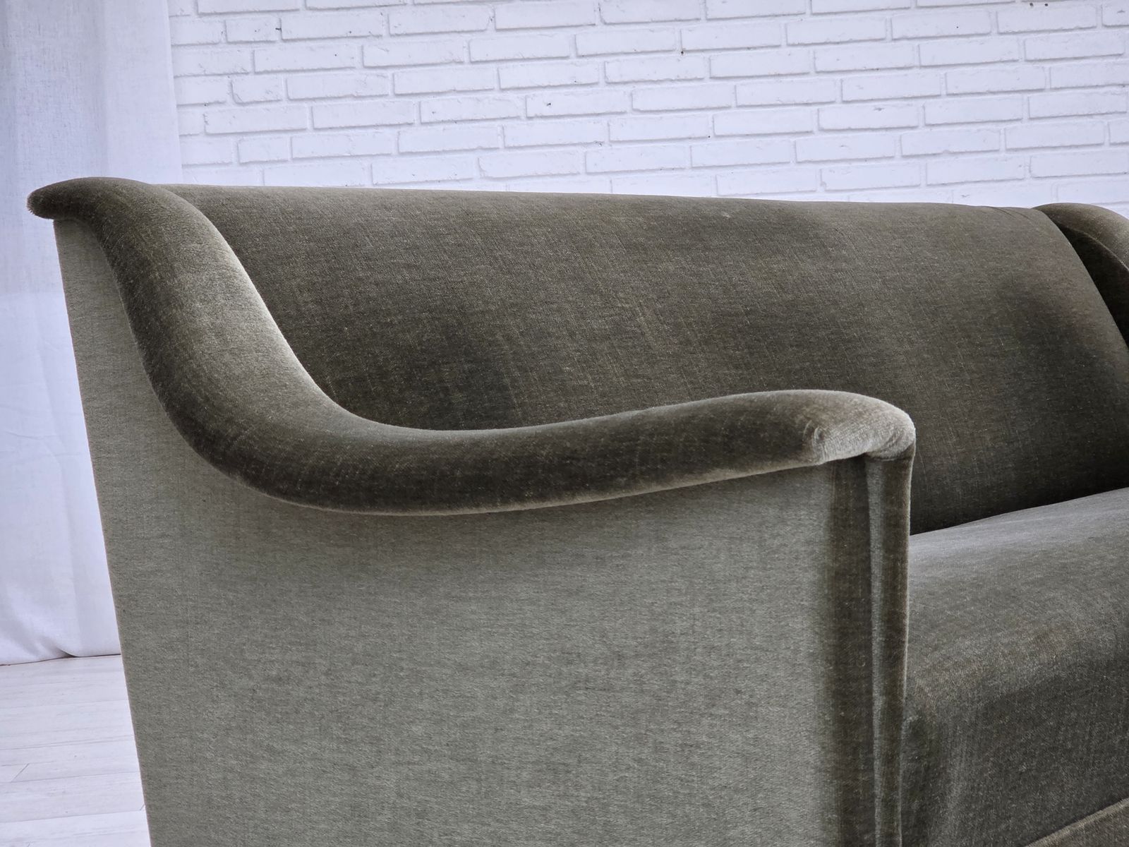 1970s, Danish 3 Seater Sofa, Green Furniture Velour, Beech Wood. photo buy