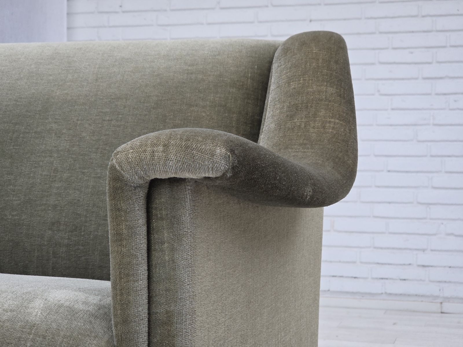 1970s, Danish 2 Seater Sofa, Green Furniture Velour, Beech Wood. photo vinterior