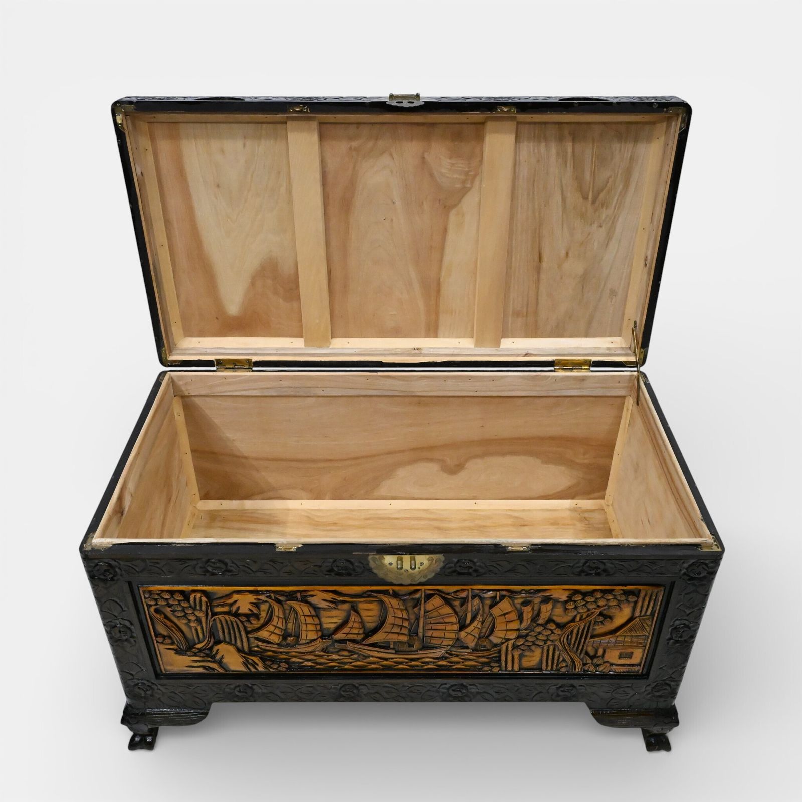 Furniture Chinese Carved Chest Camphor Wood Fine Carvings H60cm X W104cm X D56cm photo