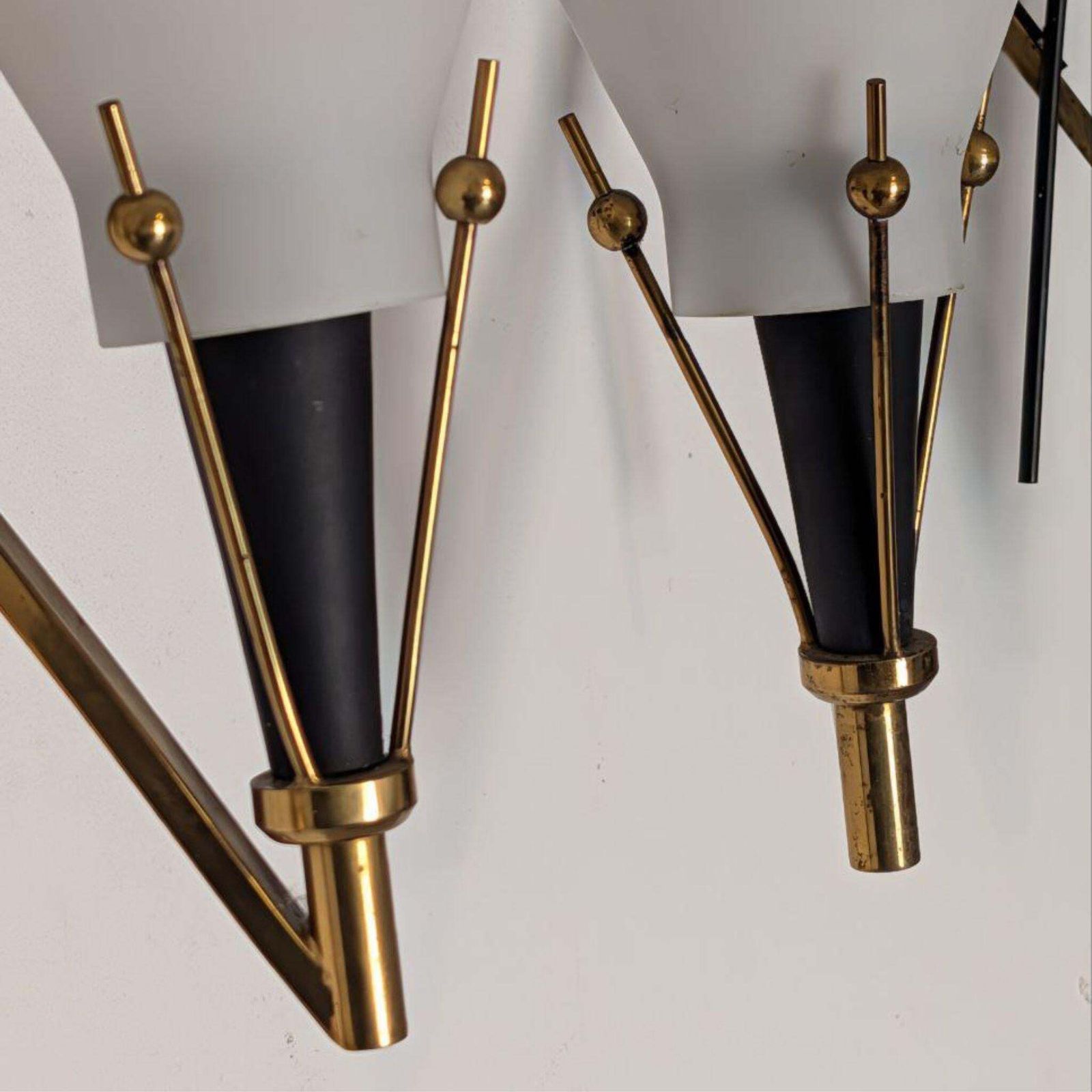 Set Of Three Brass And Opaline Glass Wall Sconces In The Style Of Stilnovo, 1960 photo for sale