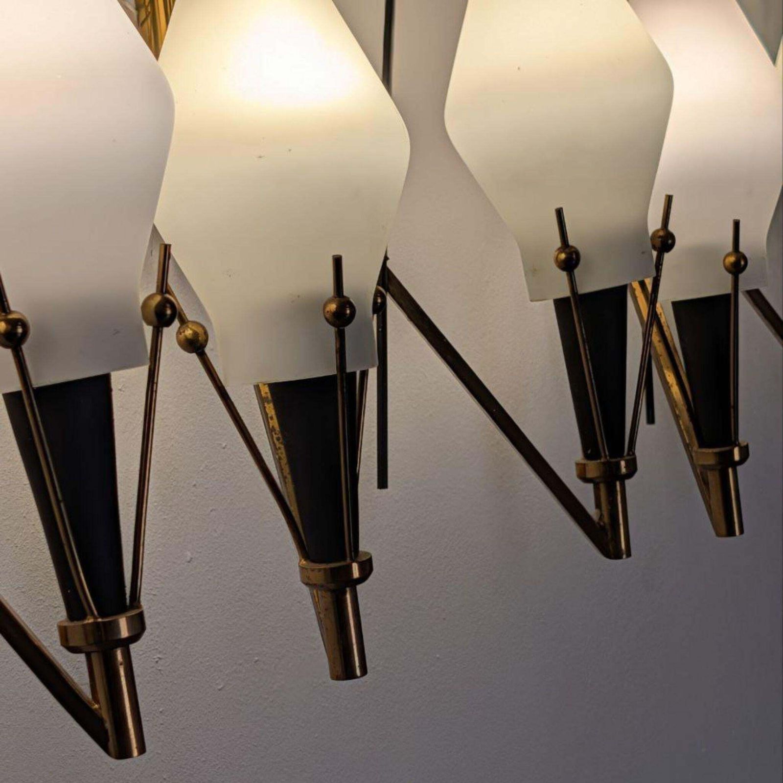 Set Of Three Brass And Opaline Glass Wall Sconces In The Style Of Stilnovo, 1960 photo vintage
