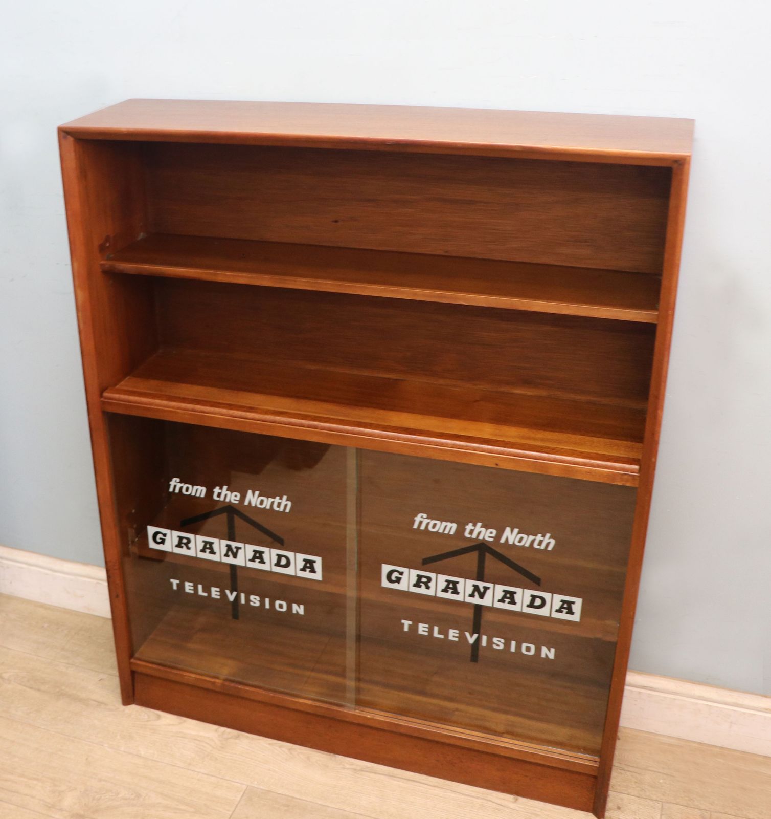 This Retro Teak Bookcase Cabinet By Herbert Gibbs,  Later Sign Written For Granada Television. photo Furniture