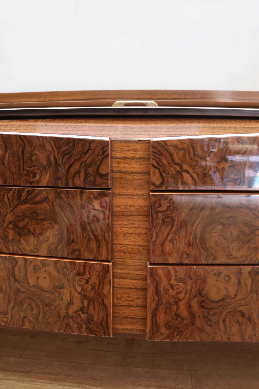 photo buy A Super Vintage Mid Century, Wide Chest Of Drawers With A Walnut Effect Melamine Finish.