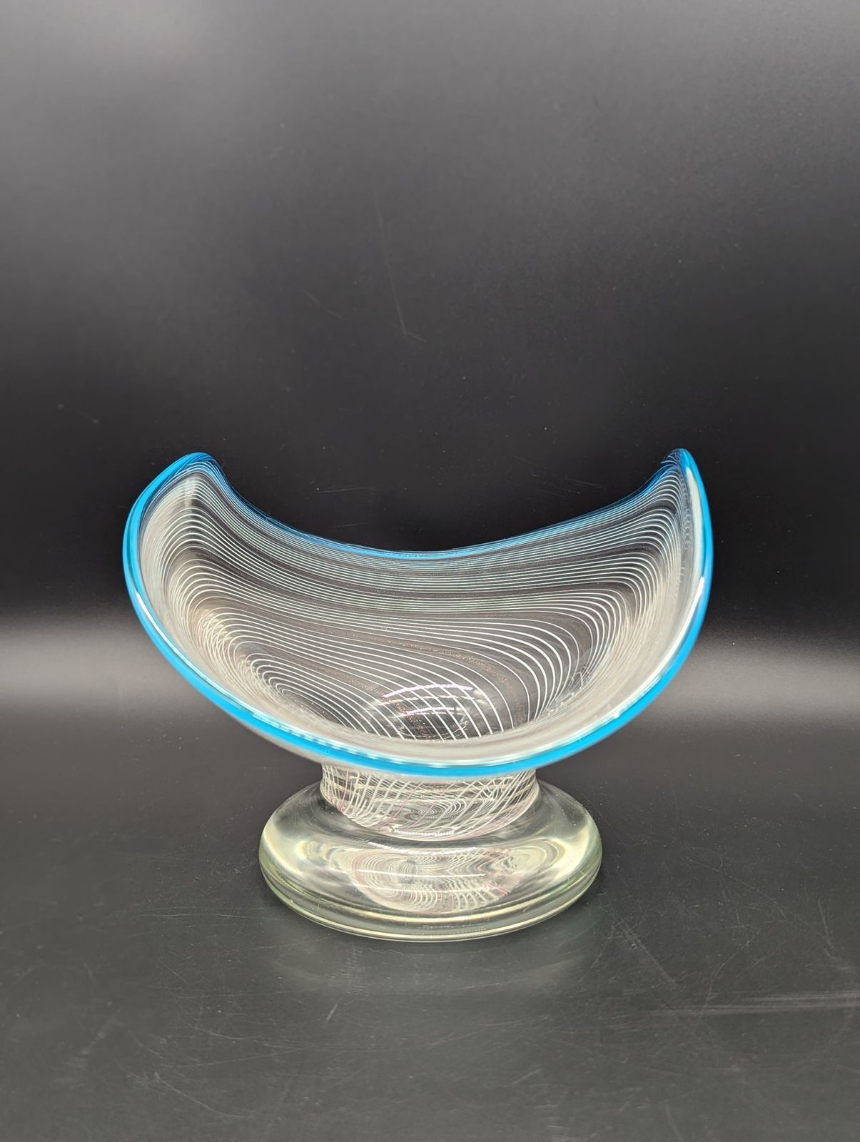 Murano Aventurine Glass Pedestal Bowl With Turquoise Rim, Italy C.1950s–60s photo 199.0