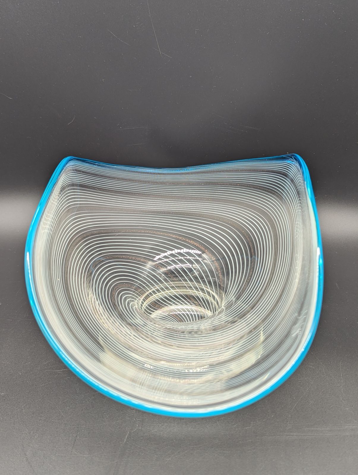 photo furniture Murano Aventurine Glass Pedestal Bowl With Turquoise Rim, Italy C.1950s–60s