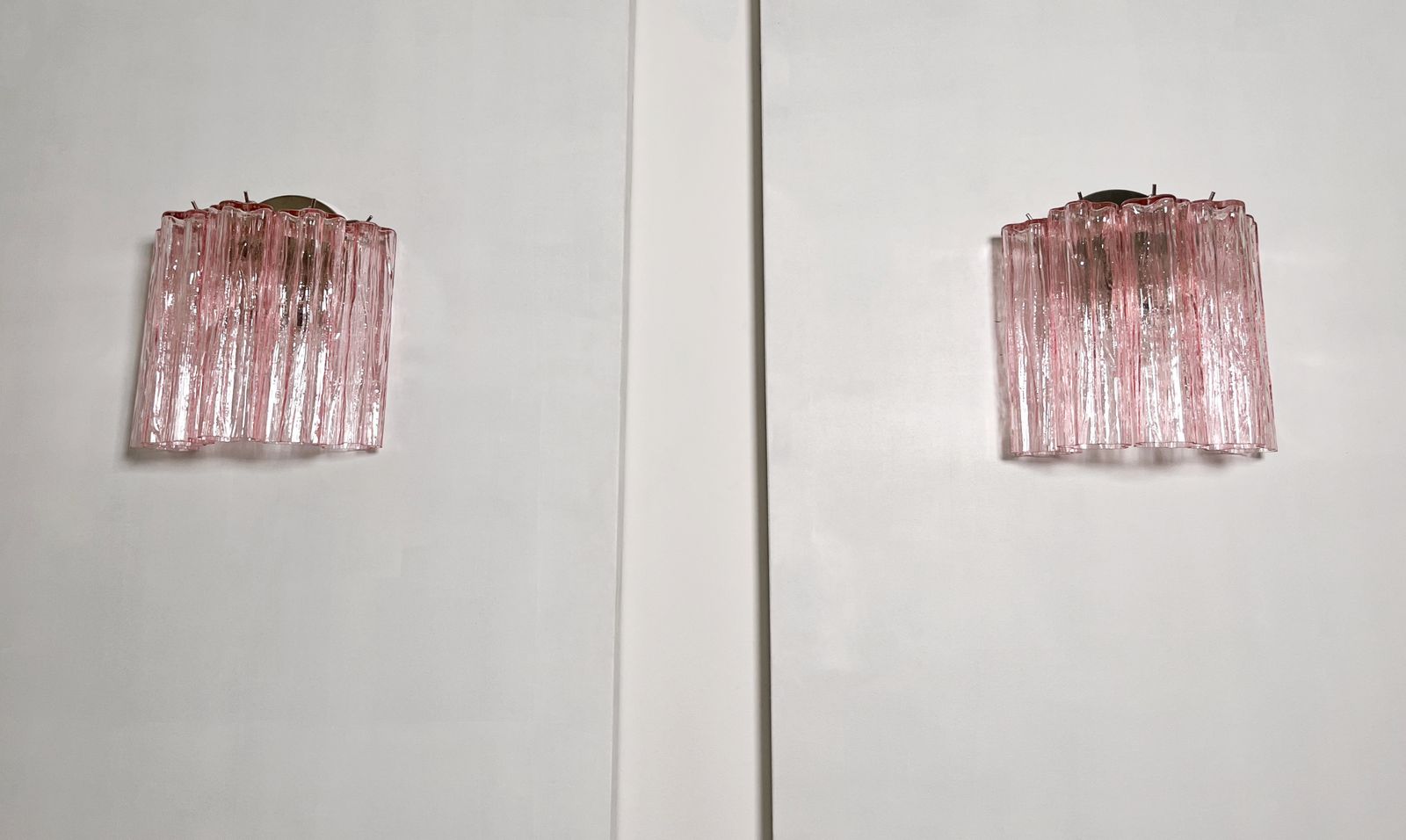 Fantastic Pair Of Murano Glass Tube Wall Sconces   5 Pink Glass Tube photo furniture