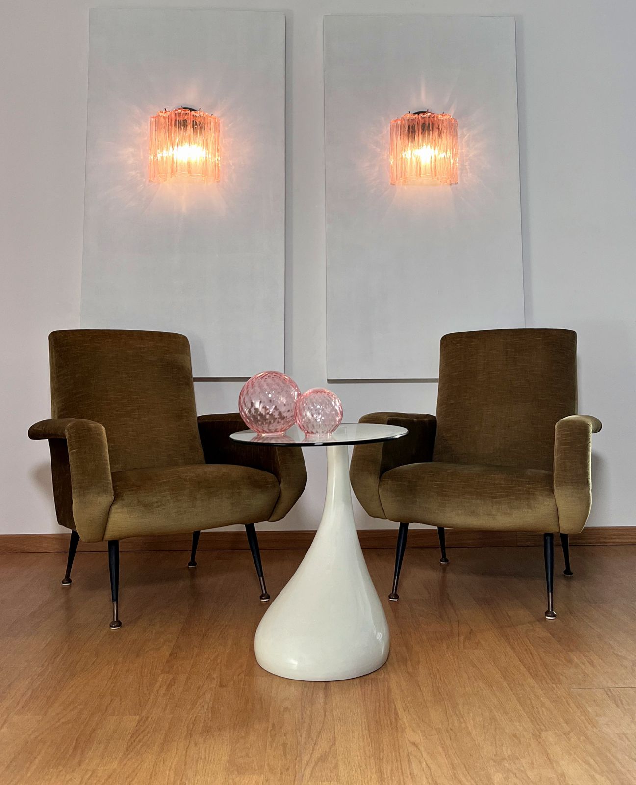 Fantastic Pair Of Murano Glass Tube Wall Sconces   5 Pink Glass Tube photo vinterior