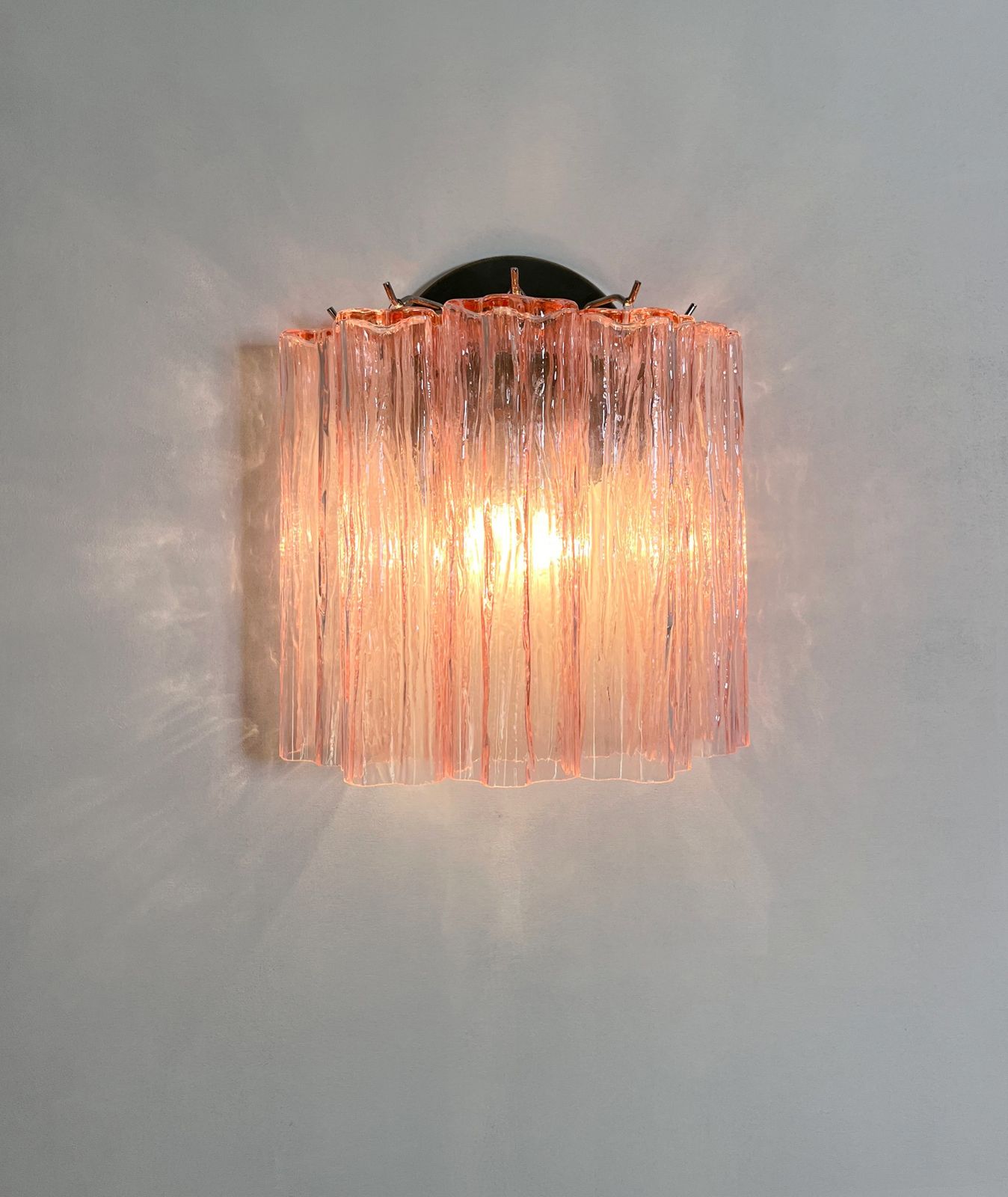 345.0 Fantastic Pair Of Murano Glass Tube Wall Sconces   5 Pink Glass Tube photo