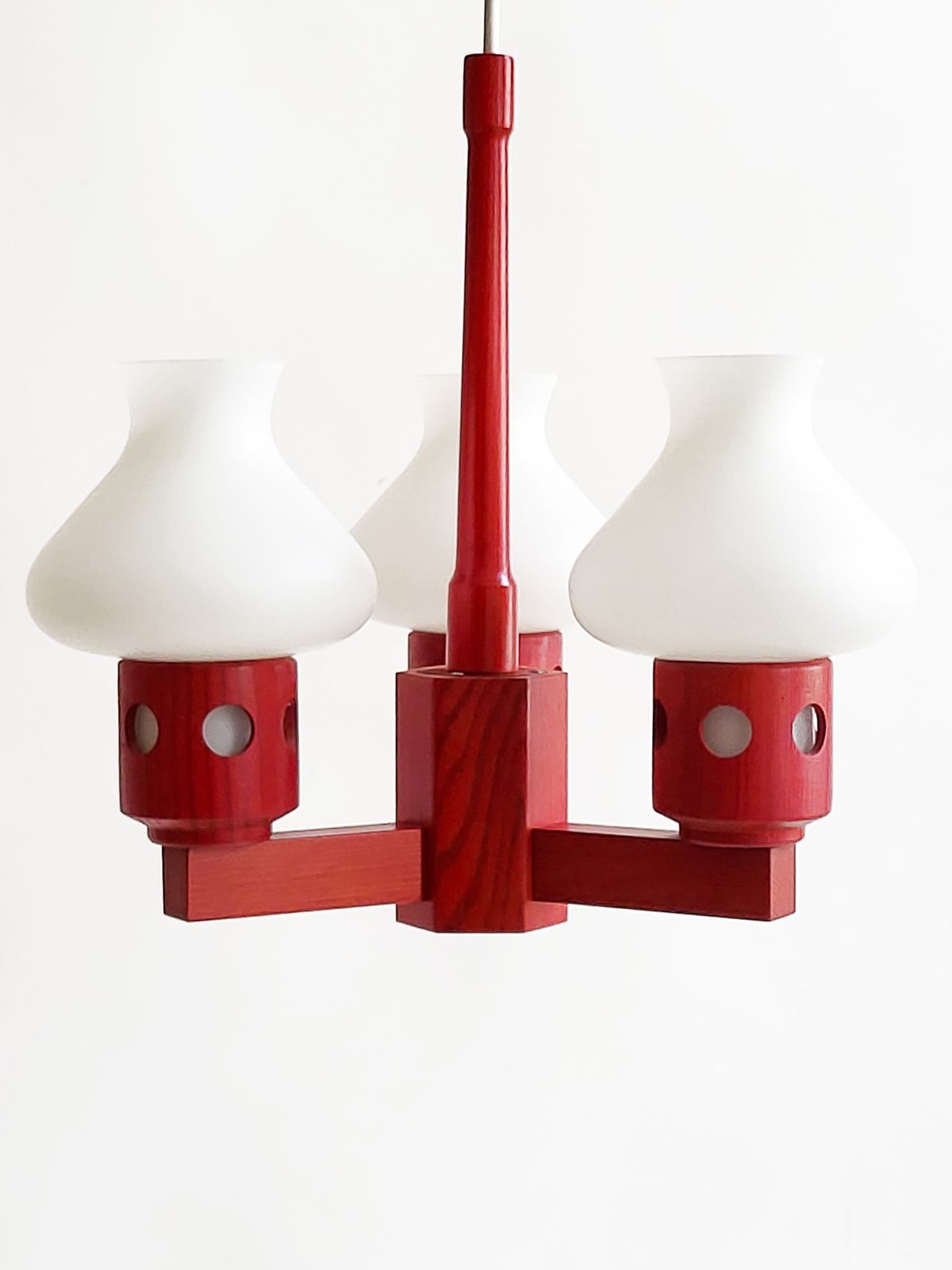 Mid Century Swedish Pine Wood Chandelier, 1960s