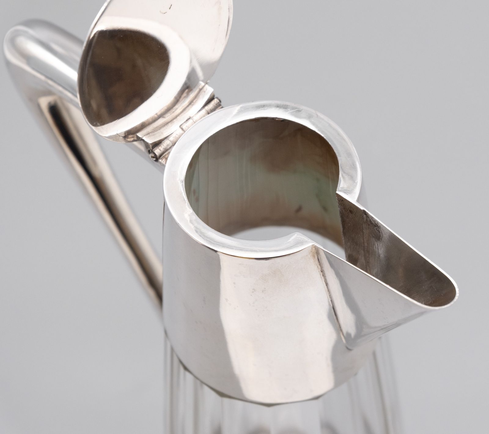 photo for sale German Arts & Crafts 800 Silver & Glass Claret Jug Decanter Schraeder Münster Circa 1900