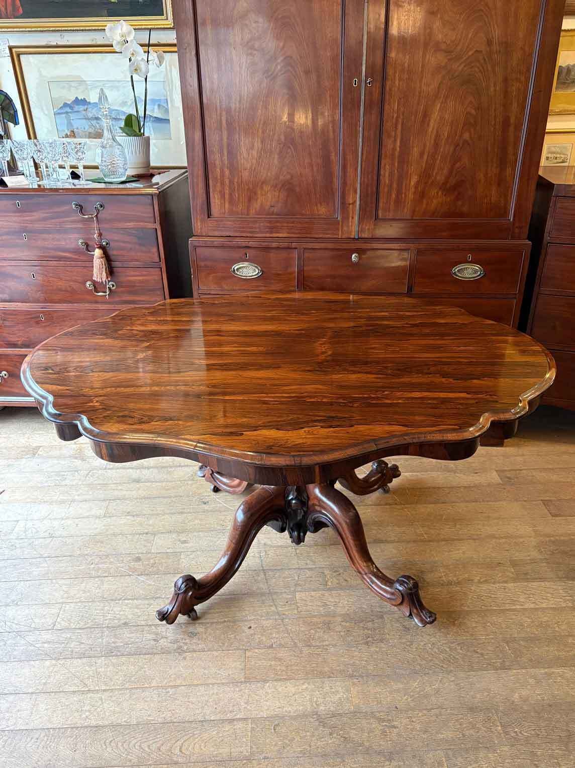 William IV Rosewood Tilt Top Oval Serpentine Dining Table photo for sale