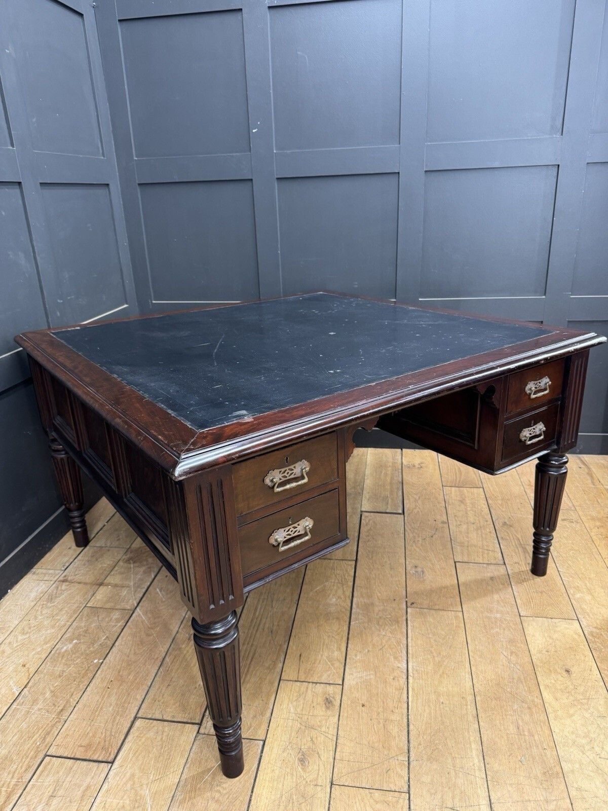 photo for sale Antique Mahogany Partners Desk – Leather Top, Drawers Both Sides / Office Study