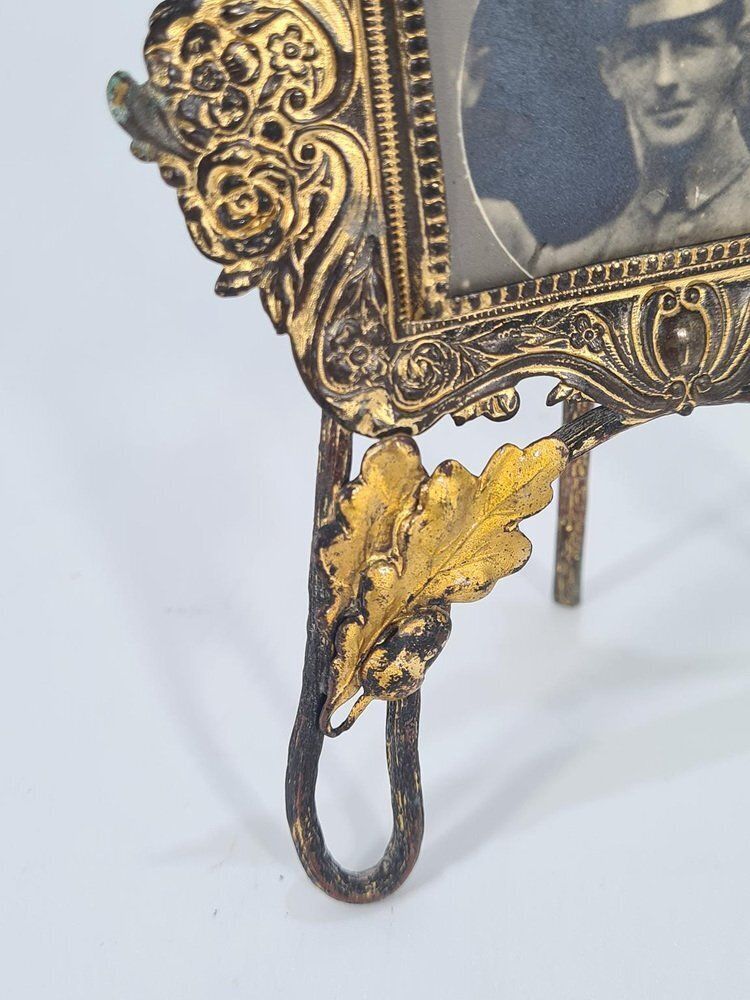 Antique Standing Photo Frame In Gilded Metal, 1890s photo 750.0