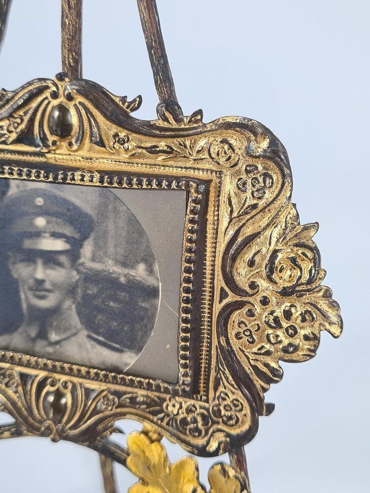 Home Decor Antique Standing Photo Frame In Gilded Metal, 1890s photo