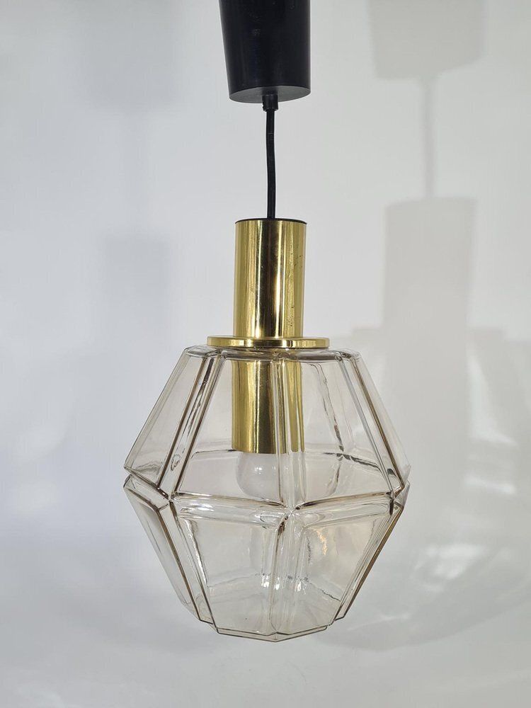 Mid Century Modern Pendant Lamp In Faceted Glass From Glashütte Limburg, 1960s photo 276.0
