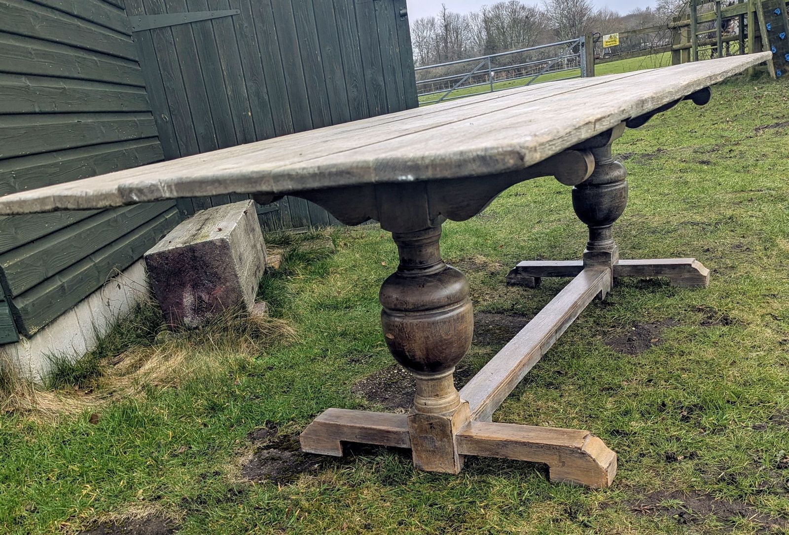 Vintage Extra Large Pine Refectory Table,  Shaped Legs Delivery Available 0009. photo vinterior
