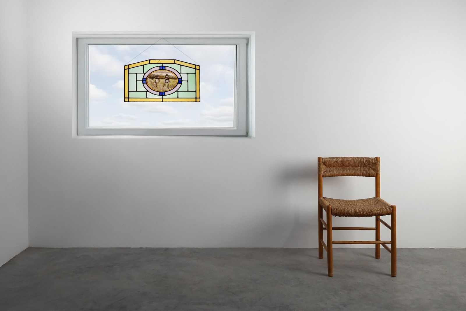 photo for sale Art Deco Stained Glass Panel Depicting Runners In Motion, Belgium, 1910s
