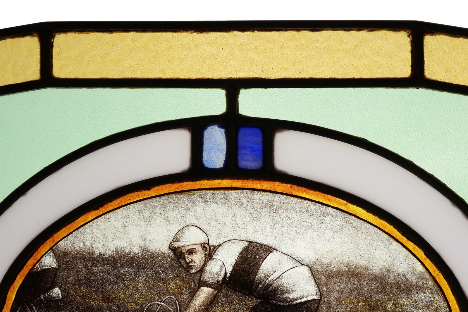 Art Deco Stained Glass Panel Depicting Cyclists In Motion, Belgium, 1910s photo Home Decor