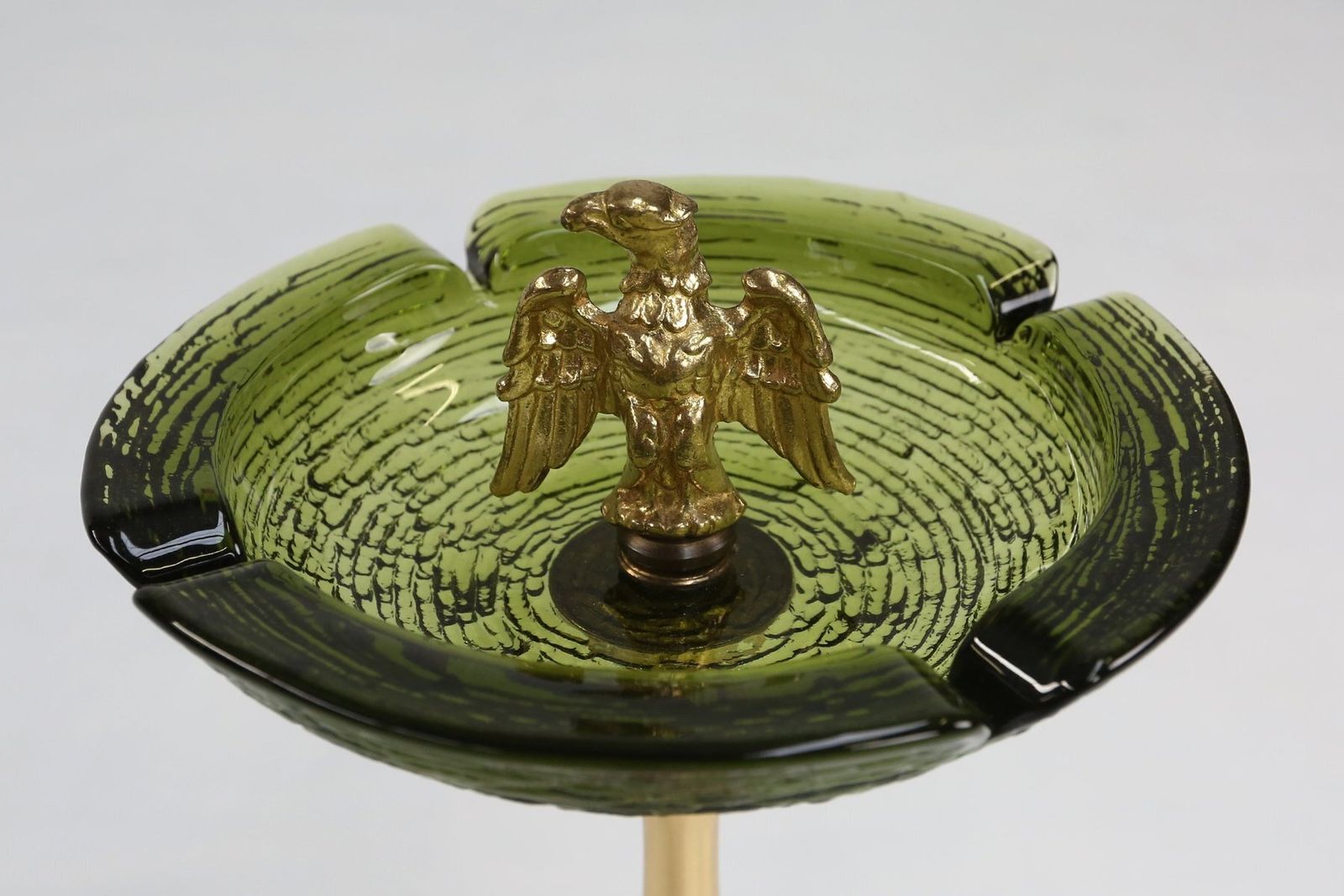 Sculptural Green Glass And Metal Ashtray With Fish And Eagle Motifs, Belgium, 1970s photo 621.0
