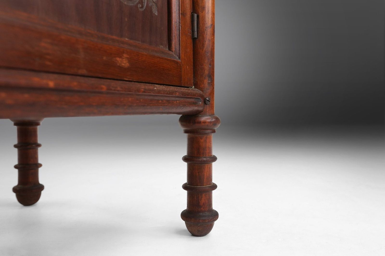 Art Deco Sculptural Nightstand In Dark Stained Wood, Belgium, 1930s photo buy