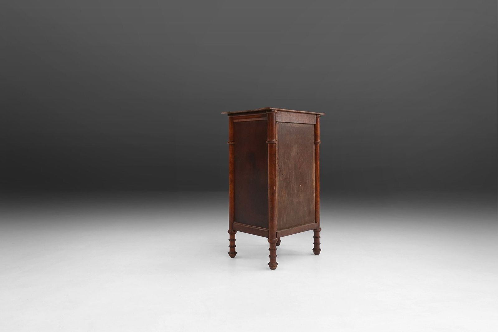 photo furniture Art Deco Sculptural Nightstand In Dark Stained Wood, Belgium, 1930s