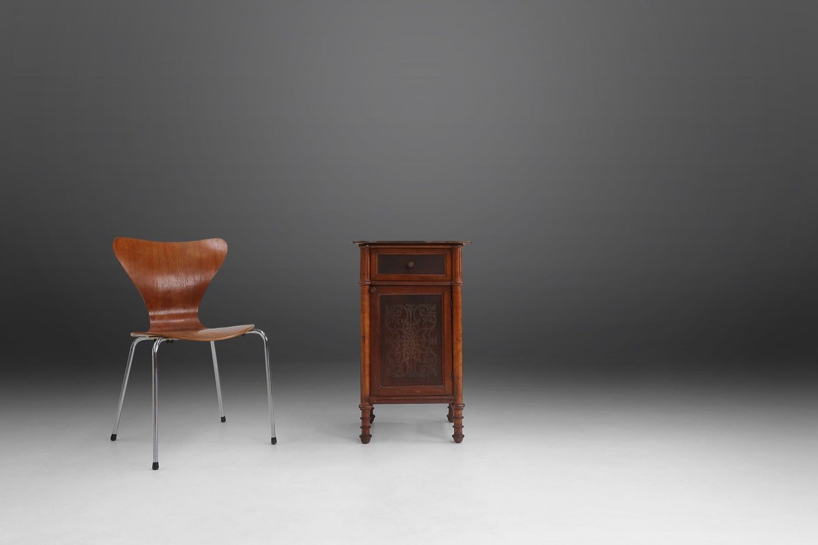 672.0 Art Deco Sculptural Nightstand In Dark Stained Wood, Belgium, 1930s photo