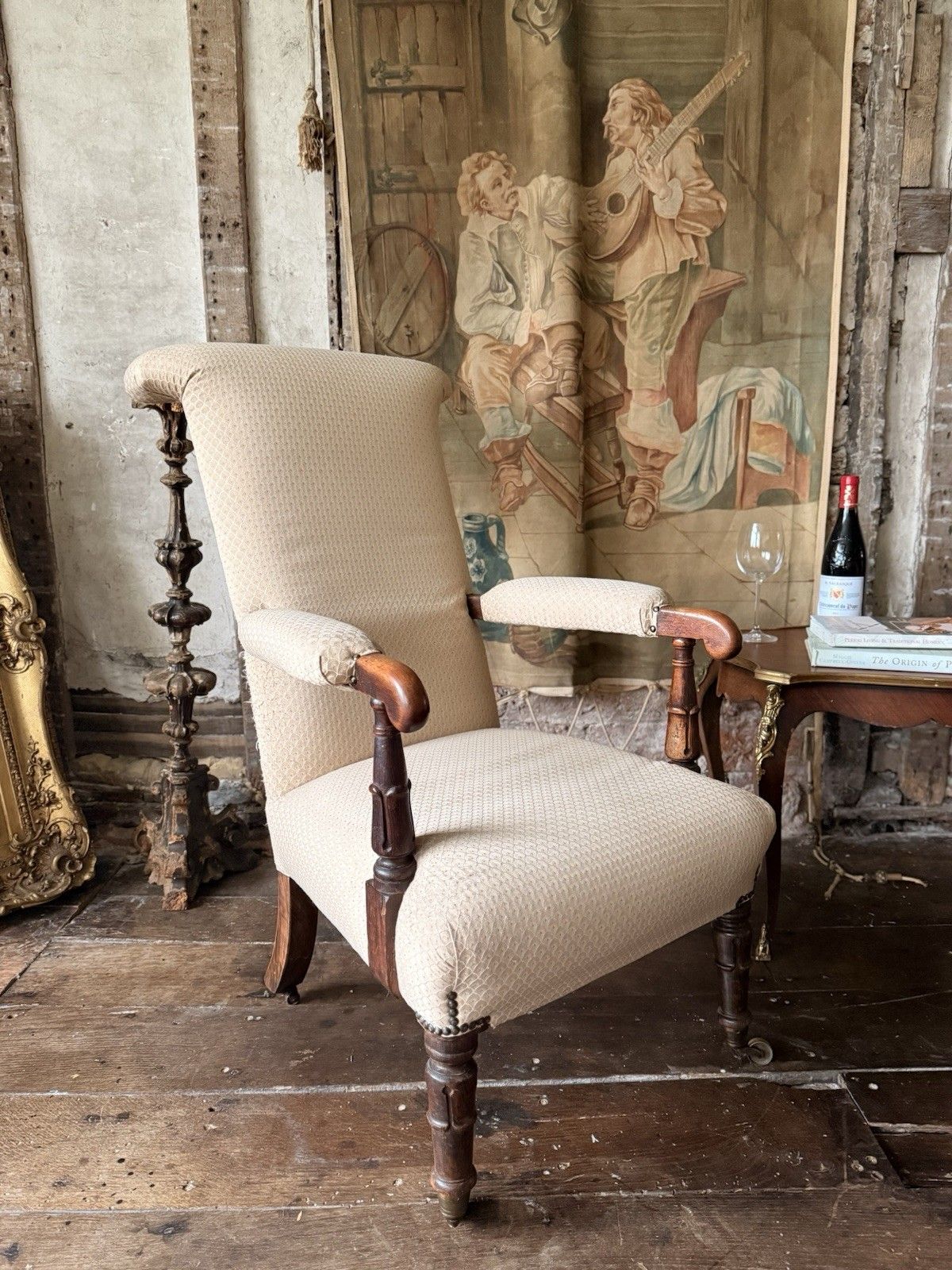 photo furniture Antique William IV Rosewood Preux Deux Fireplace Libarary Reading Armchair Chair